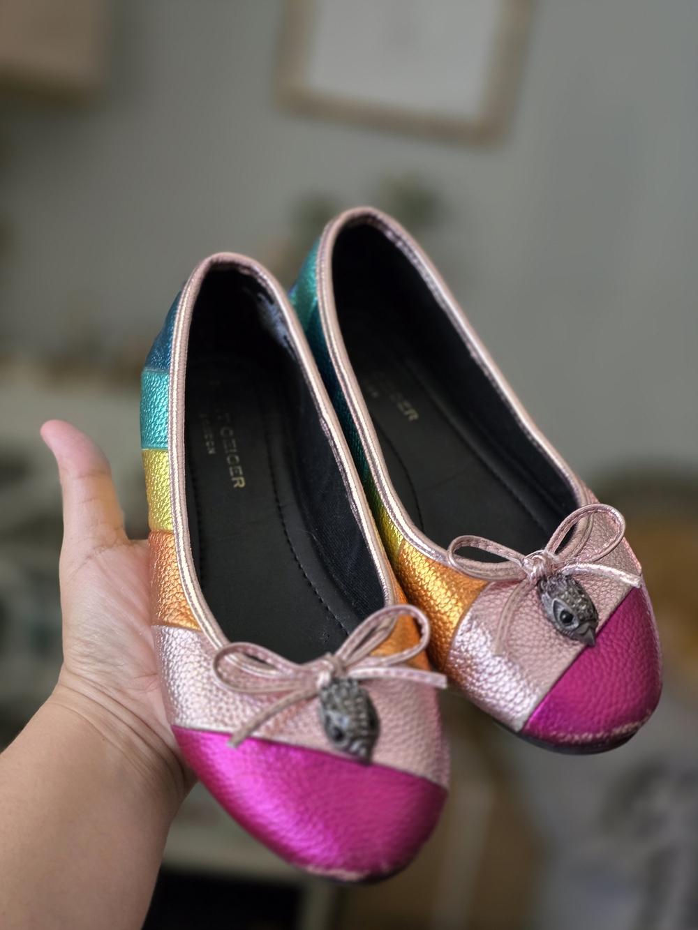 KURT GEIGER Mini Eagle Ballerina Rainbow Leather Ballet Flats Girls Size 3
